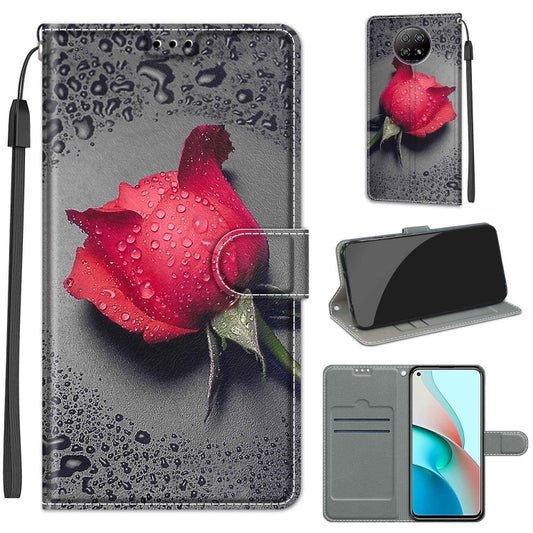 For Xiaomi Redmi Note 9 5G/ 9T Voltage Coloured Drawing Magnetic Clasp Horizontal Flip PU Leather Case with Holder & Card Slots(C14 Black Water Drop Rose) - Xiaomi Cases by buy2fix | Online Shopping UK | buy2fix