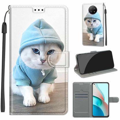 For Xiaomi Redmi Note 9 5G/ 9T Voltage Coloured Drawing Magnetic Clasp Horizontal Flip PU Leather Case with Holder & Card Slots(C15 Blue Sweater White Cat) - Xiaomi Cases by buy2fix | Online Shopping UK | buy2fix