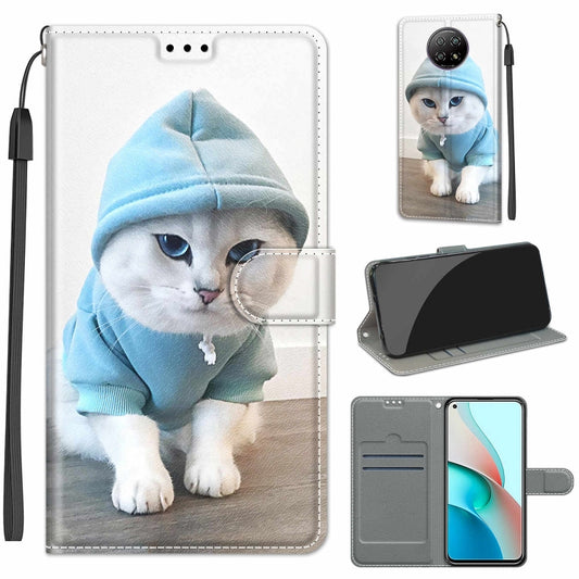 For Xiaomi Redmi Note 9 5G/ 9T Voltage Coloured Drawing Magnetic Clasp Horizontal Flip PU Leather Case with Holder & Card Slots(C15 Blue Sweater White Cat) - Xiaomi Cases by buy2fix | Online Shopping UK | buy2fix