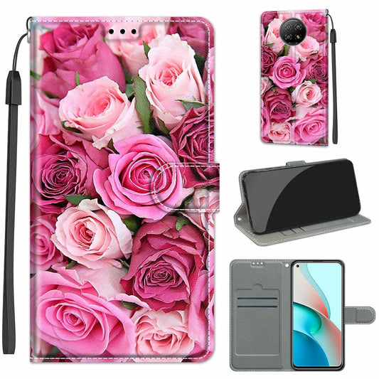 For Xiaomi Redmi Note 9 5G/ 9T Voltage Coloured Drawing Magnetic Clasp Horizontal Flip PU Leather Case with Holder & Card Slots(C17 Green Leaf Pink Rose) - Xiaomi Cases by buy2fix | Online Shopping UK | buy2fix