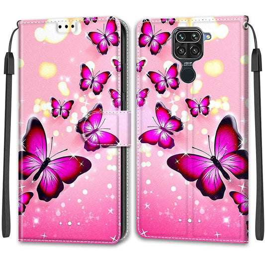 For Xiaomi Redmi Note 9/Redmi 10X 4G Voltage Coloured Drawing Magnetic Clasp Horizontal Flip PU Leather Case with Holder & Card Slots(C03 Gradient Pink Flying Butterflies) - Xiaomi Cases by buy2fix | Online Shopping UK | buy2fix