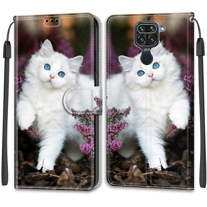 For Xiaomi Redmi Note 9/Redmi 10X 4G Voltage Coloured Drawing Magnetic Clasp Horizontal Flip PU Leather Case with Holder & Card Slots(C08 Flower Bush Big White Cat) - Xiaomi Cases by buy2fix | Online Shopping UK | buy2fix