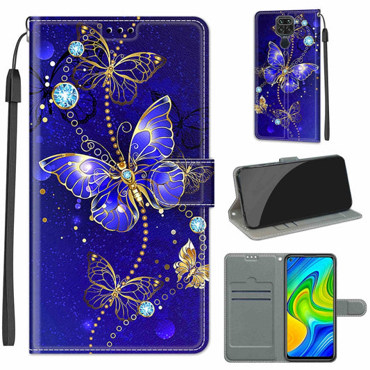 For Xiaomi Redmi Note 9/Redmi 10X 4G Voltage Coloured Drawing Magnetic Clasp Horizontal Flip PU Leather Case with Holder & Card Slots(C11 Blue Golden Chain Butterflies) - Xiaomi Cases by buy2fix | Online Shopping UK | buy2fix
