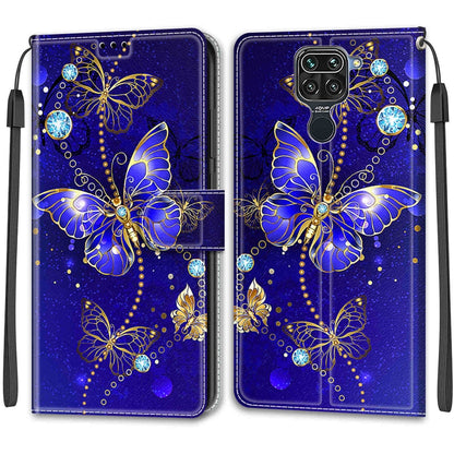 For Xiaomi Redmi Note 9/Redmi 10X 4G Voltage Coloured Drawing Magnetic Clasp Horizontal Flip PU Leather Case with Holder & Card Slots(C11 Blue Golden Chain Butterflies) - Xiaomi Cases by buy2fix | Online Shopping UK | buy2fix
