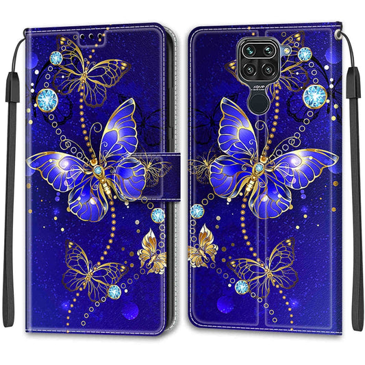 For Xiaomi Redmi Note 9/Redmi 10X 4G Voltage Coloured Drawing Magnetic Clasp Horizontal Flip PU Leather Case with Holder & Card Slots(C11 Blue Golden Chain Butterflies) - Xiaomi Cases by buy2fix | Online Shopping UK | buy2fix