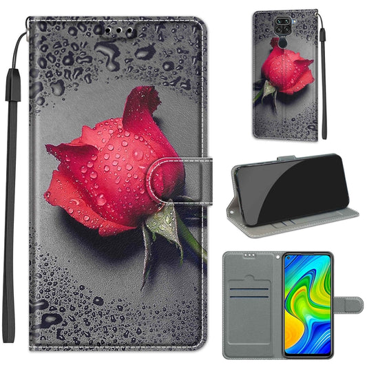 For Xiaomi Redmi Note 9/Redmi 10X 4G Voltage Coloured Drawing Magnetic Clasp Horizontal Flip PU Leather Case with Holder & Card Slots(C14 Black Water Drop Rose) - Xiaomi Cases by buy2fix | Online Shopping UK | buy2fix