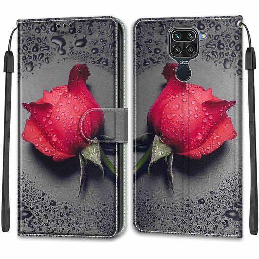 For Xiaomi Redmi Note 9/Redmi 10X 4G Voltage Coloured Drawing Magnetic Clasp Horizontal Flip PU Leather Case with Holder & Card Slots(C14 Black Water Drop Rose) - Xiaomi Cases by buy2fix | Online Shopping UK | buy2fix