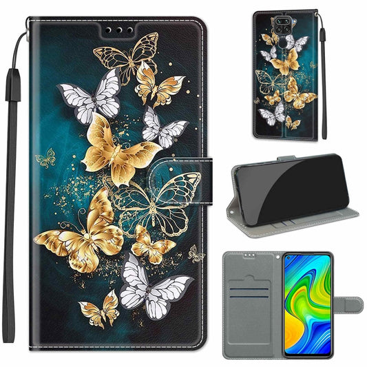 For Xiaomi Redmi Note 9/Redmi 10X 4G Voltage Coloured Drawing Magnetic Clasp Horizontal Flip PU Leather Case with Holder & Card Slots(C20 Gold Silver Flying Butterflies) - Xiaomi Cases by buy2fix | Online Shopping UK | buy2fix