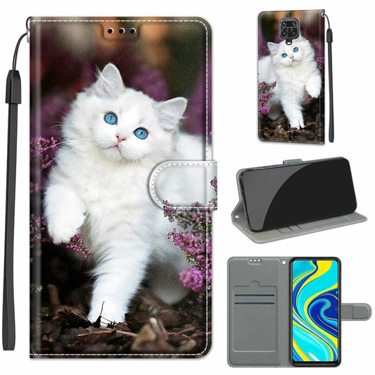 For Xiaomi Redmi Note 9S/9 Pro Voltage Coloured Drawing Magnetic Clasp Horizontal Flip PU Leather Case with Holder & Card Slots(C08 Flower Bush Big White Cat) - Xiaomi Cases by buy2fix | Online Shopping UK | buy2fix
