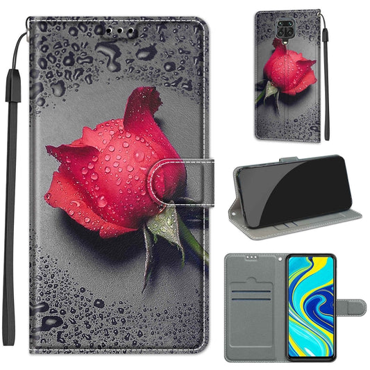 For Xiaomi Redmi Note 9S/9 Pro Voltage Coloured Drawing Magnetic Clasp Horizontal Flip PU Leather Case with Holder & Card Slots(C14 Black Water Drop Rose) - Xiaomi Cases by buy2fix | Online Shopping UK | buy2fix