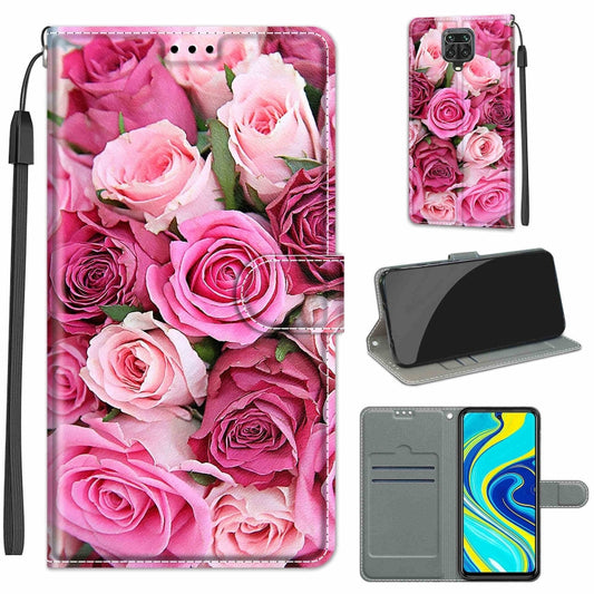 For Xiaomi Redmi Note 9S/9 Pro Voltage Coloured Drawing Magnetic Clasp Horizontal Flip PU Leather Case with Holder & Card Slots(C17 Green Leaf Pink Rose) - Xiaomi Cases by buy2fix | Online Shopping UK | buy2fix