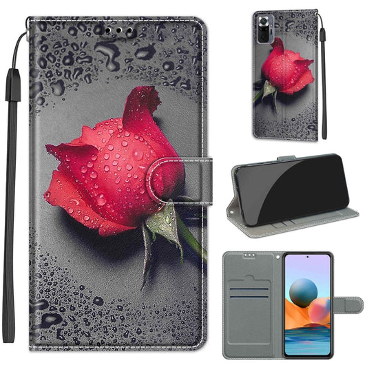 For Xiaomi Redmi Note 10 Pro Max/10 Pro Voltage Coloured Drawing Magnetic Clasp Horizontal Flip PU Leather Case with Holder & Card Slots(C14 Black Water Drop Rose) - Xiaomi Cases by buy2fix | Online Shopping UK | buy2fix