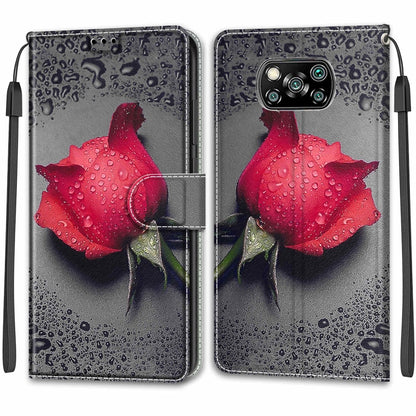 For Xiaomi Poco X3 NFC Voltage Coloured Drawing Magnetic Clasp Horizontal Flip PU Leather Case with Holder & Card Slots(C14 Black Water Drop Rose) - Xiaomi Cases by buy2fix | Online Shopping UK | buy2fix