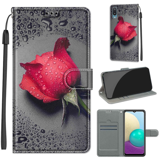 For Samsung Galaxy A02 / M02 Voltage Colored Drawing Magnetic Clasp Horizontal Flip PU Leather Case with Holder & Card Slots(C14 Black Water Drop Rose) by buy2fix