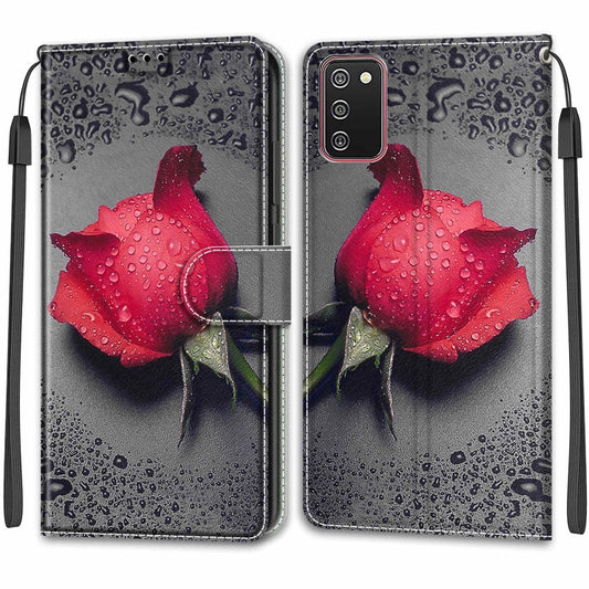 For Samsung Galaxy A02s / M02s Voltage Colored Drawing Magnetic Clasp Horizontal Flip PU Leather Case with Holder & Card Slots(C14 Black Water Drop Rose) by buy2fix