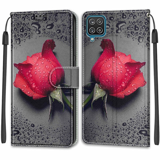 For Samsung Galaxy A12 / M12 Voltage Colored Drawing Magnetic Clasp Horizontal Flip PU Leather Case with Holder & Card Slots(C14 Black Water Drop Rose) by buy2fix