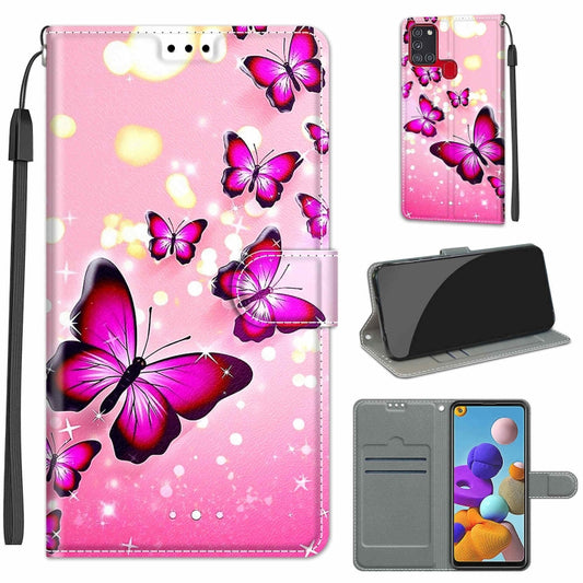For Samsung Galaxy A21s Voltage Colored Drawing Magnetic Clasp Horizontal Flip PU Leather Case with Holder & Card Slots(C03 Gradient Pink Flying Butterflies) by buy2fix