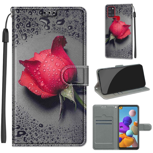 For Samsung Galaxy A21s Voltage Colored Drawing Magnetic Clasp Horizontal Flip PU Leather Case with Holder & Card Slots(C14 Black Water Drop Rose) by buy2fix