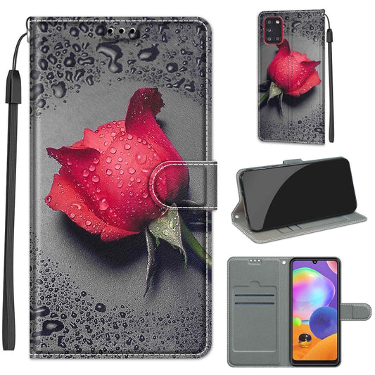 For Samsung Galaxy A31 Voltage Colored Drawing Magnetic Clasp Horizontal Flip PU Leather Case with Holder & Card Slots(C14 Black Water Drop Rose) by buy2fix