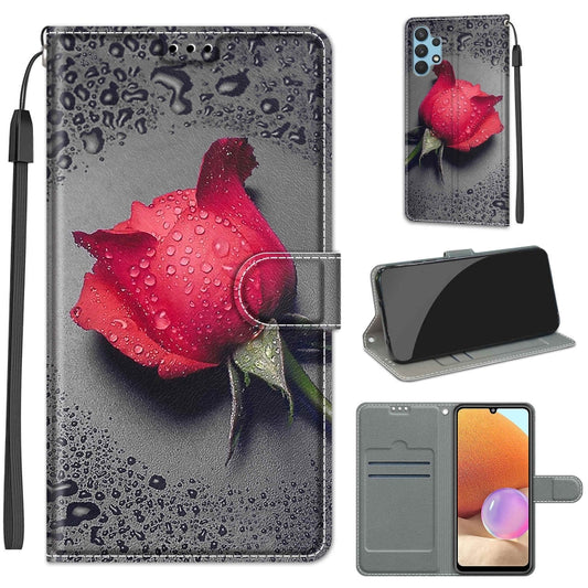 For Samsung Galaxy A32 4G Voltage Colored Drawing Magnetic Clasp Horizontal Flip PU Leather Case with Holder & Card Slots(C14 Black Water Drop Rose) by buy2fix