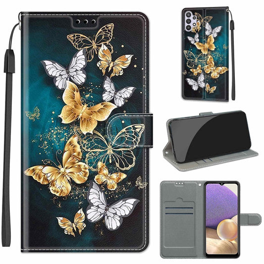 For Samsung Galaxy A32 5G Voltage Colored Drawing Magnetic Clasp Horizontal Flip PU Leather Case with Holder & Card Slots(C20 Gold Silver Flying Butterflies) by buy2fix