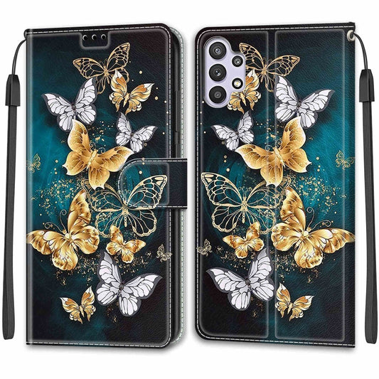 For Samsung Galaxy A32 5G Voltage Colored Drawing Magnetic Clasp Horizontal Flip PU Leather Case with Holder & Card Slots(C20 Gold Silver Flying Butterflies) by buy2fix