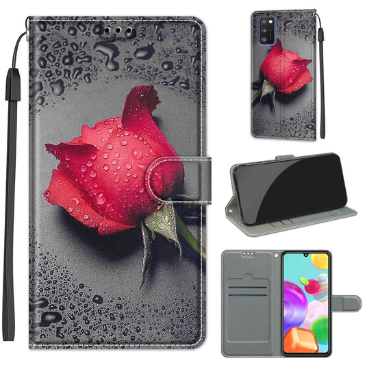For Samsung Galaxy A41 EU Version Voltage Colored Drawing Magnetic Clasp Horizontal Flip PU Leather Case with Holder & Card Slots(C14 Black Water Drop Rose) by buy2fix