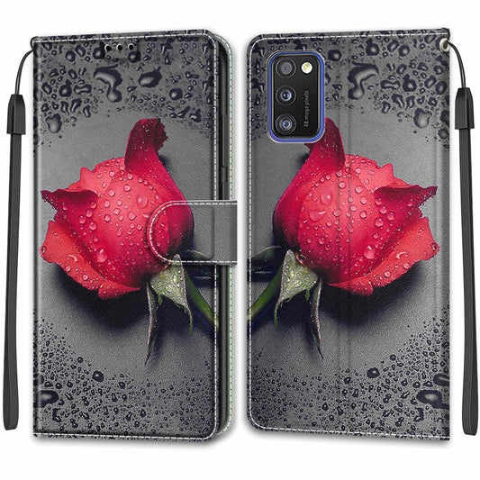 For Samsung Galaxy A41 EU Version Voltage Colored Drawing Magnetic Clasp Horizontal Flip PU Leather Case with Holder & Card Slots(C14 Black Water Drop Rose) by buy2fix