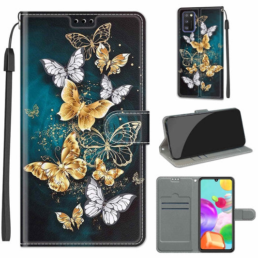 For Samsung Galaxy A41 EU Version Voltage Colored Drawing Magnetic Clasp Horizontal Flip PU Leather Case with Holder & Card Slots(C20 Gold Silver Flying Butterflies) by buy2fix