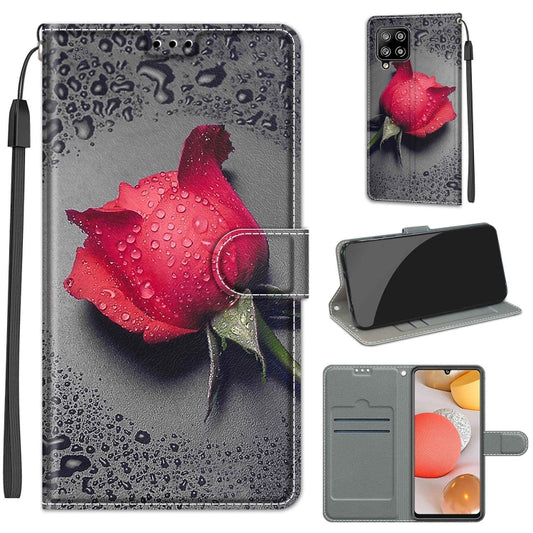 For Samsung Galaxy A42 5G Voltage Colored Drawing Magnetic Clasp Horizontal Flip PU Leather Case with Holder & Card Slots(C14 Black Water Drop Rose) by buy2fix