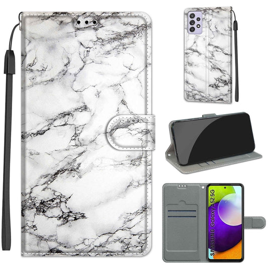 For Samsung Galaxy A52 5G Voltage Colored Drawing Magnetic Clasp Horizontal Flip PU Leather Case with Holder & Card Slots(C01 White Marble) by buy2fix