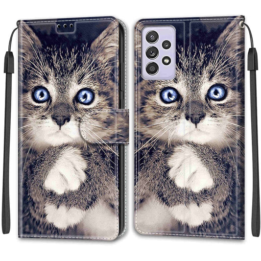 For Samsung Galaxy A52 5G Voltage Colored Drawing Magnetic Clasp Horizontal Flip PU Leather Case with Holder & Card Slots(C02 Fork Hand White Claw Cat) by buy2fix