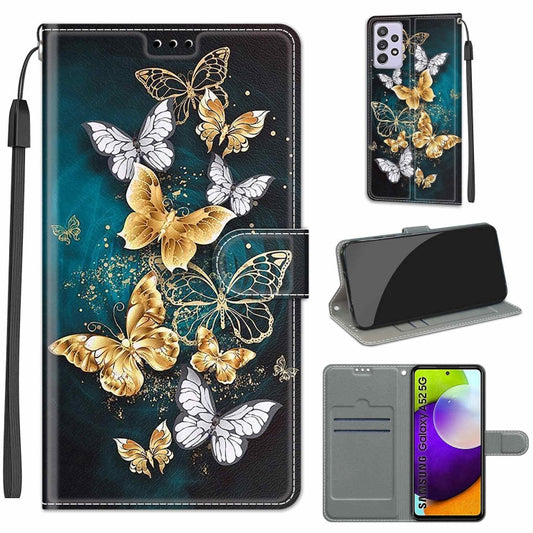 For Samsung Galaxy A52 5G Voltage Colored Drawing Magnetic Clasp Horizontal Flip PU Leather Case with Holder & Card Slots(C20 Gold Silver Flying Butterflies) by buy2fix