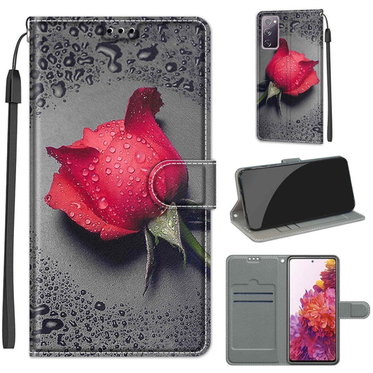 For Samsung Galaxy S20 FE 5G Voltage Colored Drawing Magnetic Clasp Horizontal Flip PU Leather Case with Holder & Card Slots(C14 Black Water Drop Rose) by buy2fix