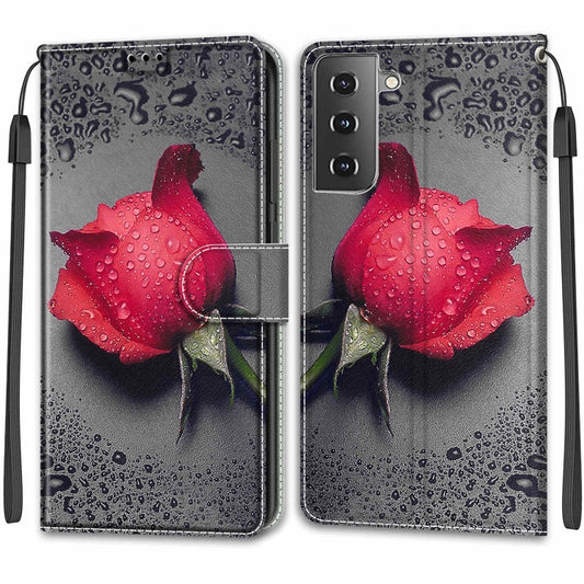 For Samsung Galaxy S21 5G Voltage Colored Drawing Magnetic Clasp Horizontal Flip PU Leather Case with Holder & Card Slots(C14 Black Water Drop Rose) - Galaxy S21 5G Cases by buy2fix | Online Shopping UK | buy2fix