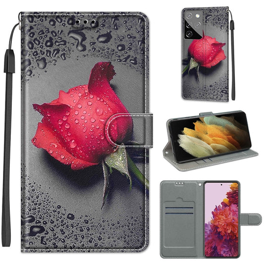 For Samsung Galaxy S21 Ultra 5G Voltage Colored Drawing Magnetic Clasp Horizontal Flip PU Leather Case with Holder & Card Slots(C14 Black Water Drop Rose) - Galaxy S21 Ultra 5G Cases by buy2fix | Online Shopping UK | buy2fix