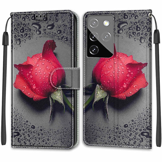 For Samsung Galaxy S21 Ultra 5G Voltage Colored Drawing Magnetic Clasp Horizontal Flip PU Leather Case with Holder & Card Slots(C14 Black Water Drop Rose) - Galaxy S21 Ultra 5G Cases by buy2fix | Online Shopping UK | buy2fix