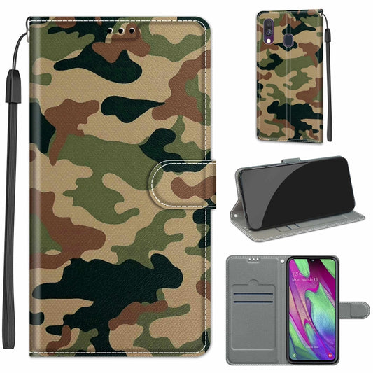 For Samsung Galaxy A40 Voltage Colored Drawing Magnetic Clasp Horizontal Flip PU Leather Case with Holder & Card Slots(C12 Green Yellow Camouflage) by buy2fix