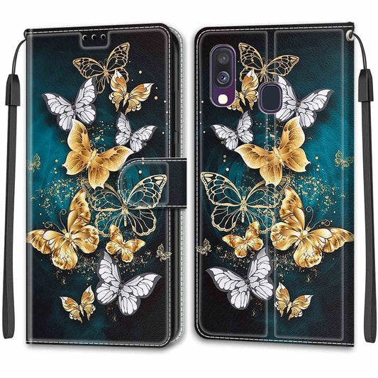 For Samsung Galaxy A40 Voltage Colored Drawing Magnetic Clasp Horizontal Flip PU Leather Case with Holder & Card Slots(C20 Gold Silver Flying Butterflies) by buy2fix