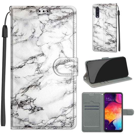 For Samsung Galaxy A50 Voltage Colored Drawing Magnetic Clasp Horizontal Flip PU Leather Case with Holder & Card Slots(C01 White Marble) by buy2fix