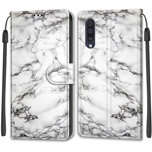For Samsung Galaxy A50 Voltage Colored Drawing Magnetic Clasp Horizontal Flip PU Leather Case with Holder & Card Slots(C01 White Marble) by buy2fix