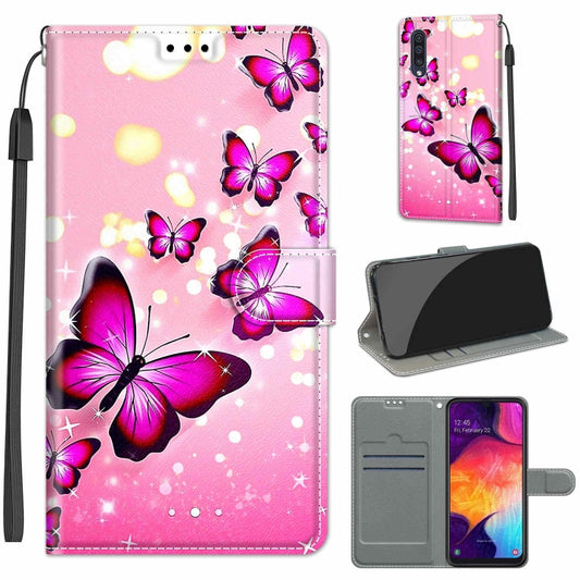 For Samsung Galaxy A50 Voltage Colored Drawing Magnetic Clasp Horizontal Flip PU Leather Case with Holder & Card Slots(C03 Gradient Pink Flying Butterflies) by buy2fix