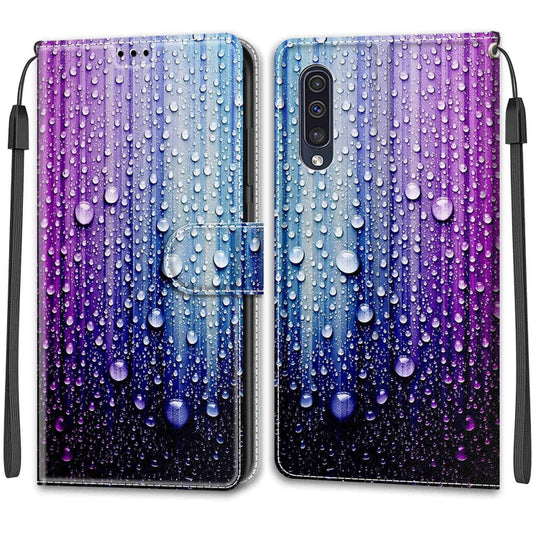 For Samsung Galaxy A50 Voltage Colored Drawing Magnetic Clasp Horizontal Flip PU Leather Case with Holder & Card Slots(C05 Purple Blue Water Drops) by buy2fix