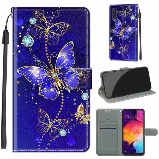 For Samsung Galaxy A50 Voltage Colored Drawing Magnetic Clasp Horizontal Flip PU Leather Case with Holder & Card Slots(C11 Blue Golden Chain Butterflies) by buy2fix