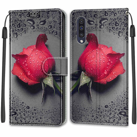 For Samsung Galaxy A50 Voltage Colored Drawing Magnetic Clasp Horizontal Flip PU Leather Case with Holder & Card Slots(C14 Black Water Drop Rose) by buy2fix