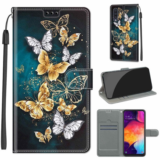 For Samsung Galaxy A50 Voltage Colored Drawing Magnetic Clasp Horizontal Flip PU Leather Case with Holder & Card Slots(C20 Gold Silver Flying Butterflies) by buy2fix
