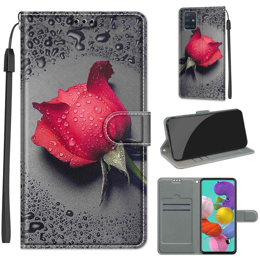 For Samsung Galaxy A51 Voltage Colored Drawing Magnetic Clasp Horizontal Flip PU Leather Case with Holder & Card Slots(C14 Black Water Drop Rose) by buy2fix