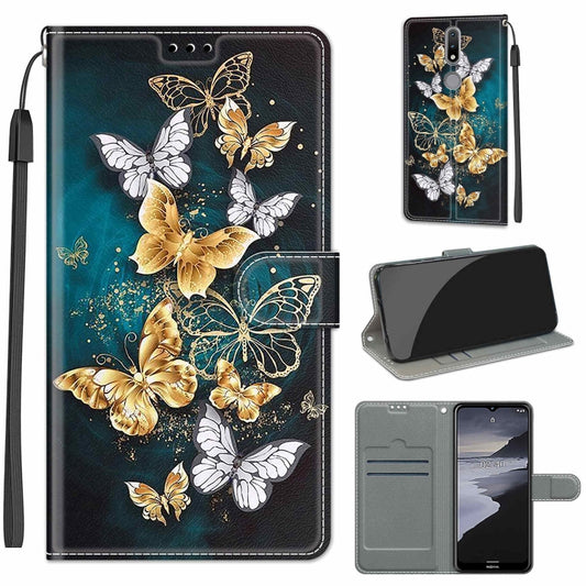 For Nokia 2.4 Voltage Colored Drawing Magnetic Clasp Horizontal Flip PU Leather Case with Holder & Card Slots(C20 Gold Silver Flying Butterflies) by buy2fix