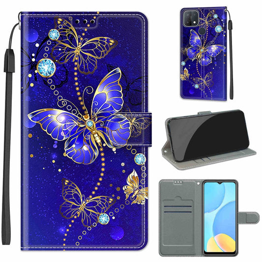 For OPPO A15 / A15s Voltage Coloured Drawing Magnetic Clasp Horizontal Flip PU Leather Case with Holder & Card Slots(C11 Blue Golden Chain Butterflies) by buy2fix