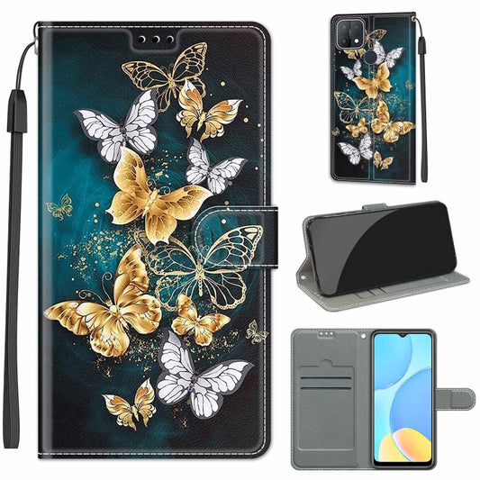 For OPPO A15 / A15s Voltage Coloured Drawing Magnetic Clasp Horizontal Flip PU Leather Case with Holder & Card Slots(C20 Gold Silver Flying Butterflies) by buy2fix